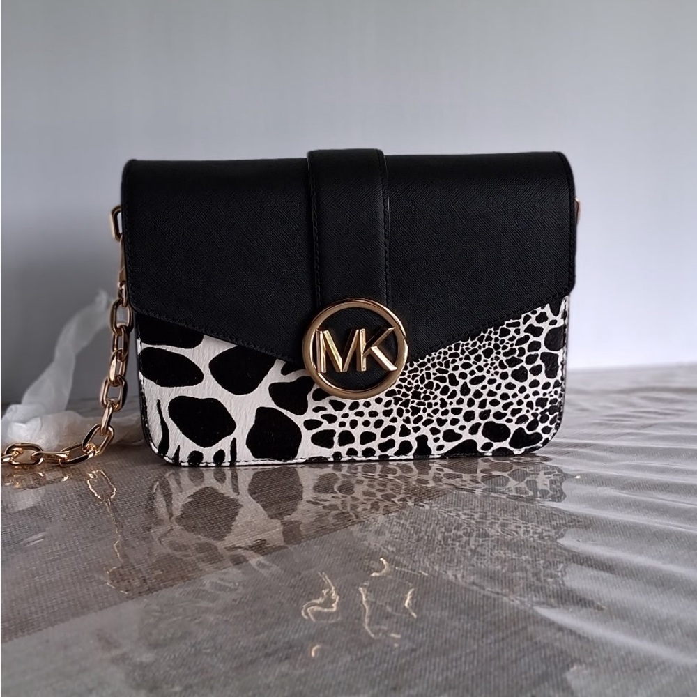 Michael Kors Black and White Animal Print Crossbody